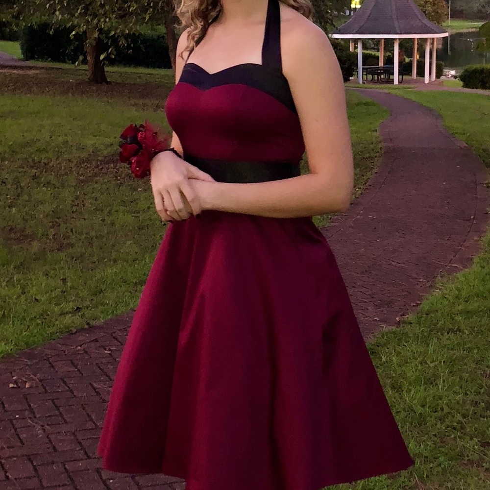 Retro, halter-style dress.